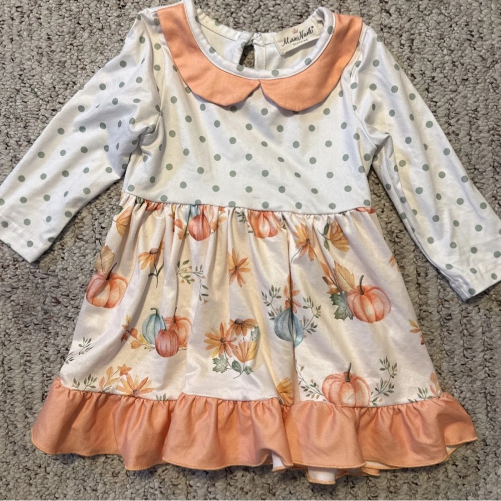 Floral Polka Dot Kids Casual Dress Pumpkins Size 2XS